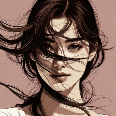 Woman with flowing hair in soft light