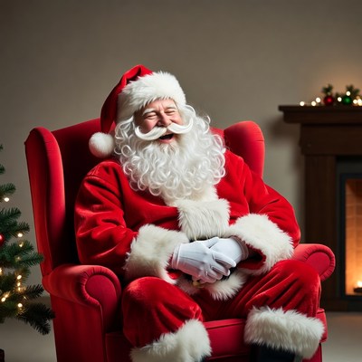 Santa claus sits and smiles during christmas