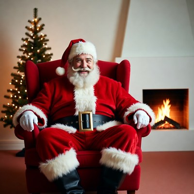Santa claus sitting by the fireplace