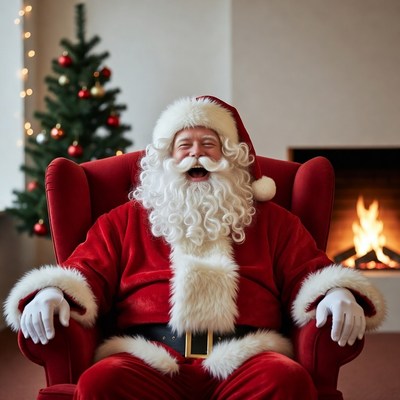 Santa claus sitting by the fireplace