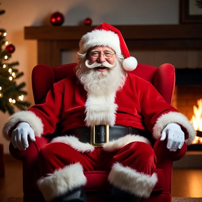 Santa in chair by the fireplace