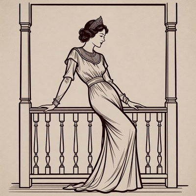 Woman in elegant dress by balcony