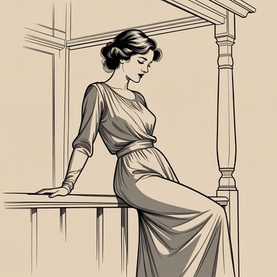 Woman leaning by a porch railing
