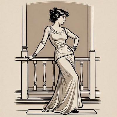 Woman in dress standing by railing