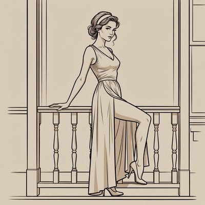 Woman in dress poses by railing