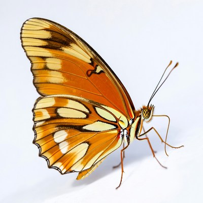 Bright orange butterfly resting on white surface