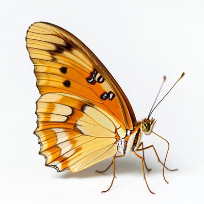 Butterfly with orange wings on white background