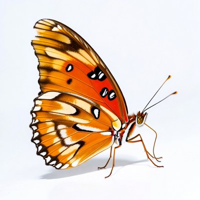 Bright orange butterfly on white background