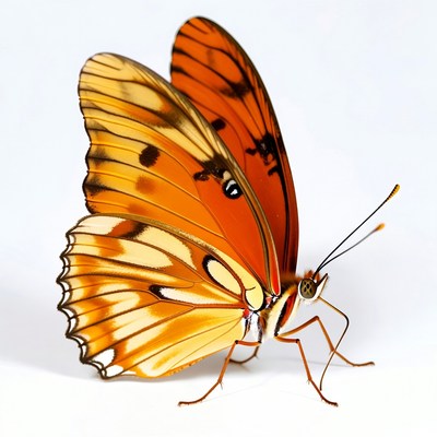 Bright orange butterfly on white background