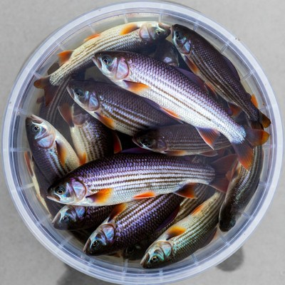 Fresh fish in a round container