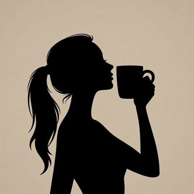 Woman drinking beverage in silhouette