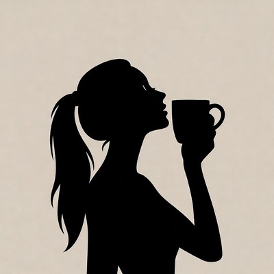 Silhouette of woman holding cup