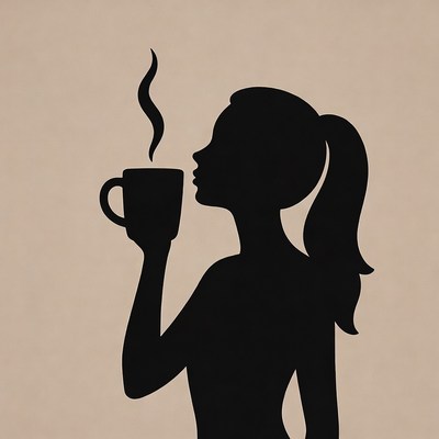 Silhouette of woman holding mug