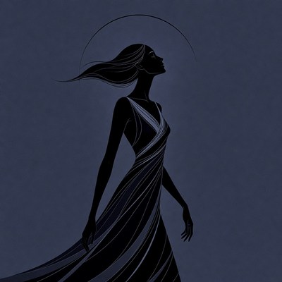 Dark silhouette of a woman in motion