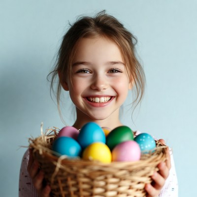 Girl holding colorful easter eggs