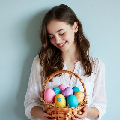 Girl holding easter egg basket