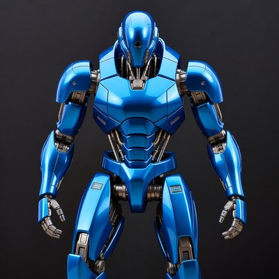 Robotic figure in blue color standing tall