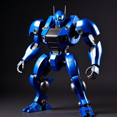 Blue robot figure in studio setting