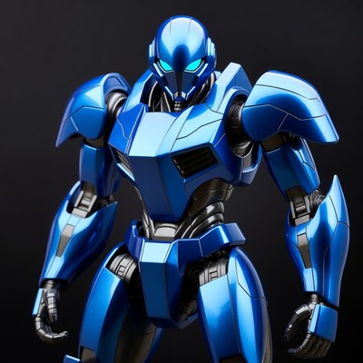 Blue robot model standing upright