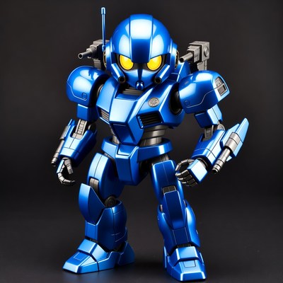 Blue robot figure in action pose