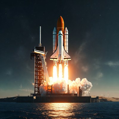 Rocket launches from launch pad