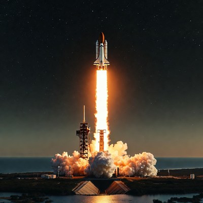 Rocket launch at twilight