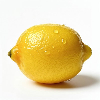 Lemon with water droplets on white background