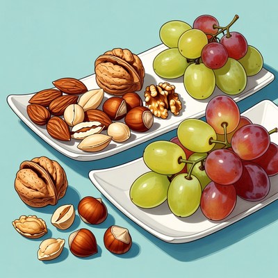 Fruit and nut assortment on plates