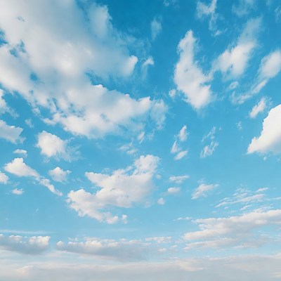 Bright sky with fluffy clouds