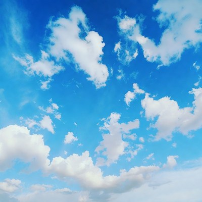 Bright blue sky with fluffy clouds