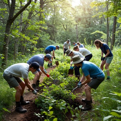 Group working on trail restoration project