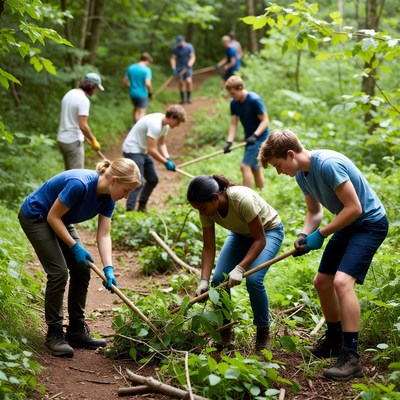 Youth volunteers assist with trail cleanup