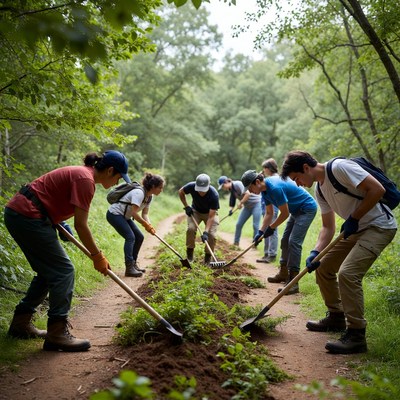 Volunteers plant trees in forest