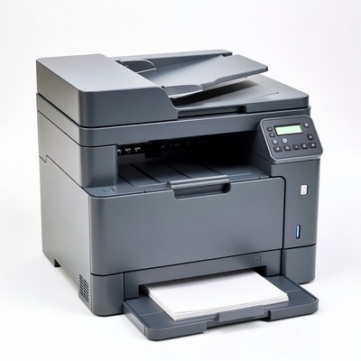 Office printer ready for use in workspace