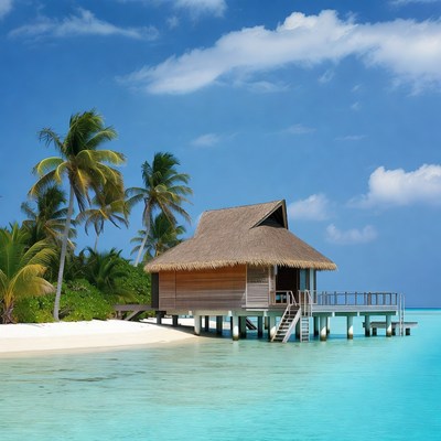 Bungalow near clear blue water