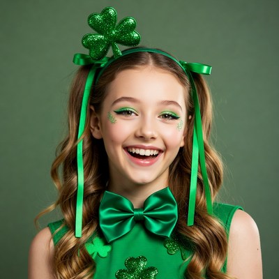 Girl in green celebrating st patrick's day