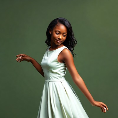 Girl in green dress poses