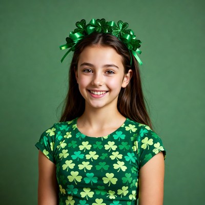 Girl in green outfit with headband