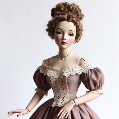 Vintage doll in elegant dress display