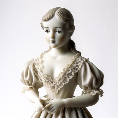 Vintage porcelain doll in simple dress