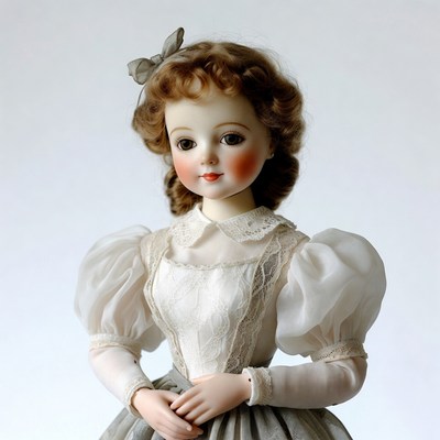 Vintage doll in dress with lace detail