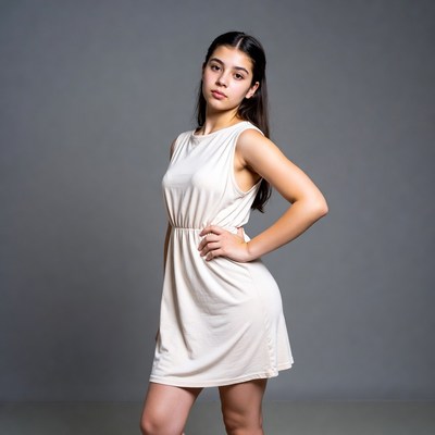 Young woman poses in studio