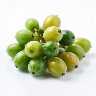 Fresh green grapes on white background