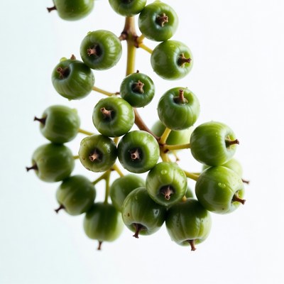 Green berries hanging from a branch