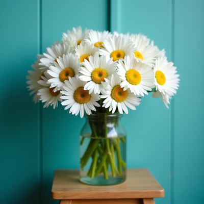 Fresh daisies in a glass vase