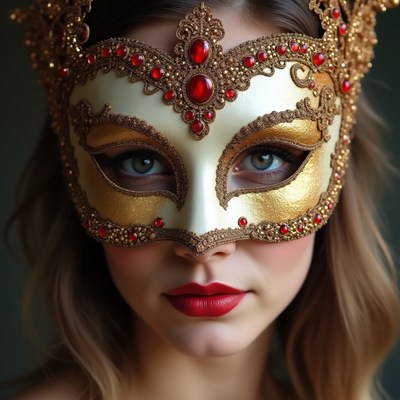 Woman in ornate mask and crown