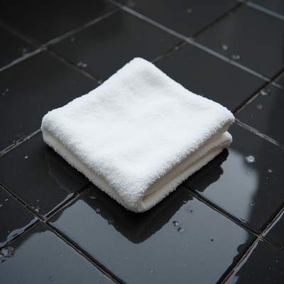 White towel on wet tiles