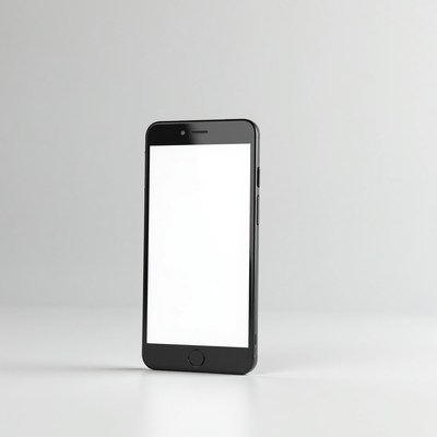 Black smartphone with blank screen on table