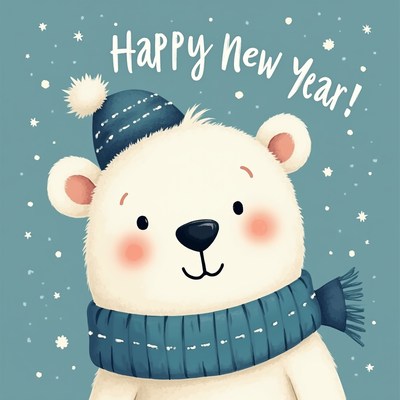 Polar bear with new year hat