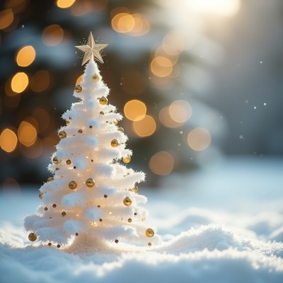 White christmas tree in snow